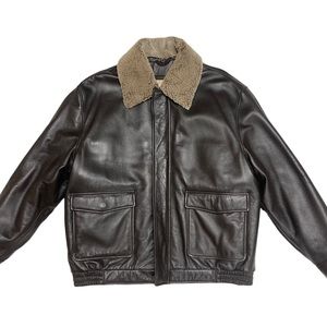 Jos A Bank Dark Brown Leather Bomber Jacket Men's Large